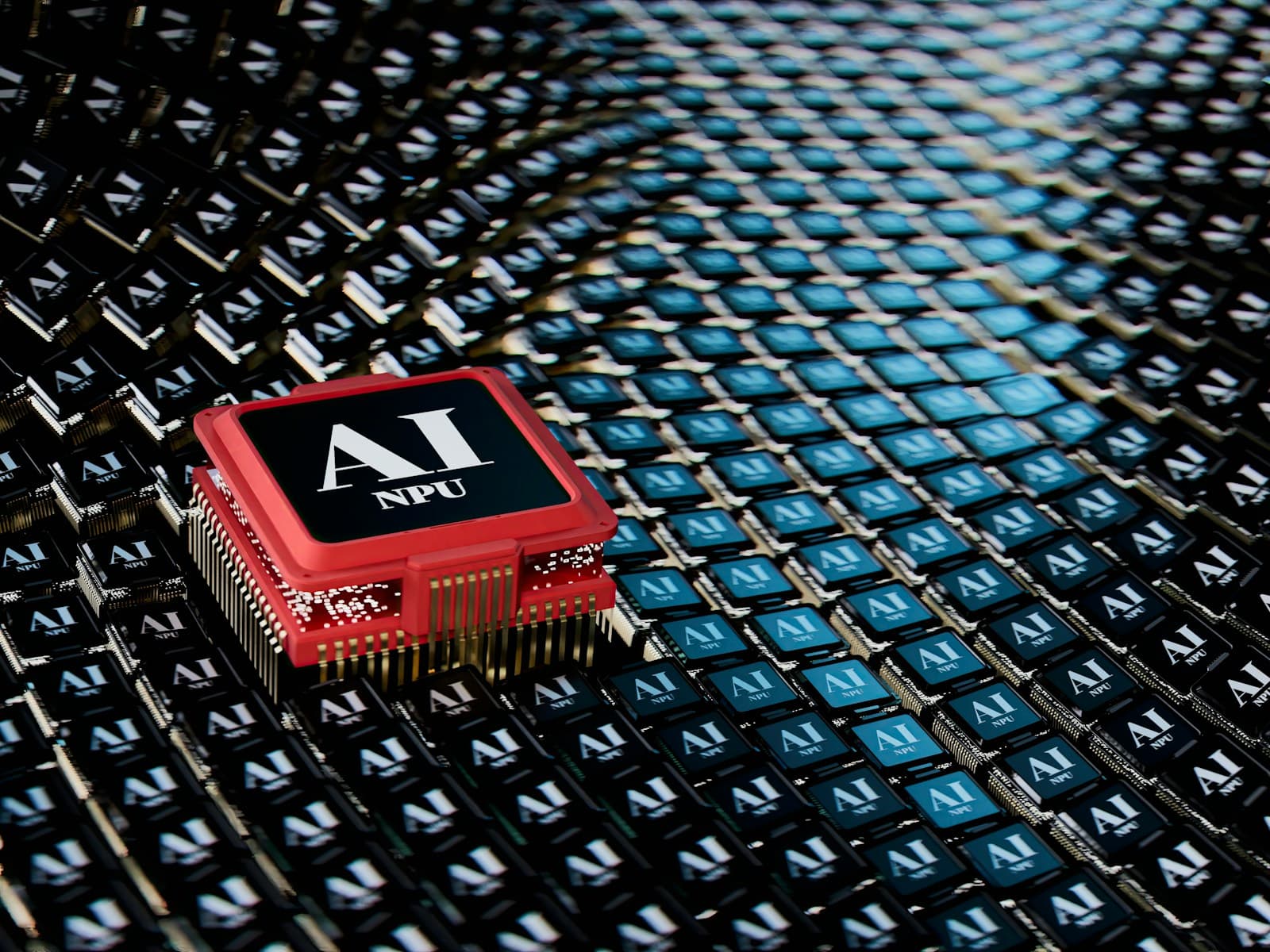 A computer chip labelled AI on a circuit board